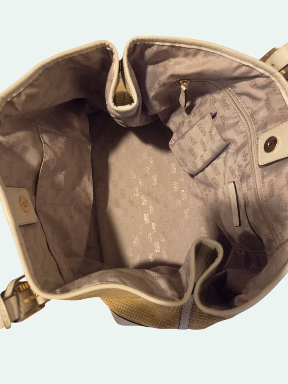 Michael Kors Straw & Leather Tote W/Gold Hardware Jet-Set Glamour Boho City Chic - Picture 11 of 12